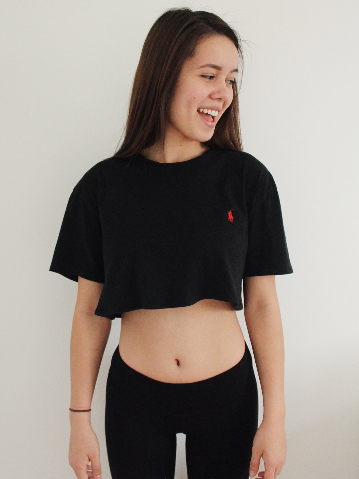SHOP SPENNY — VINTAGE POLO RALPH LAUREN CROPPED T-SHIRT, black (REWORKED)