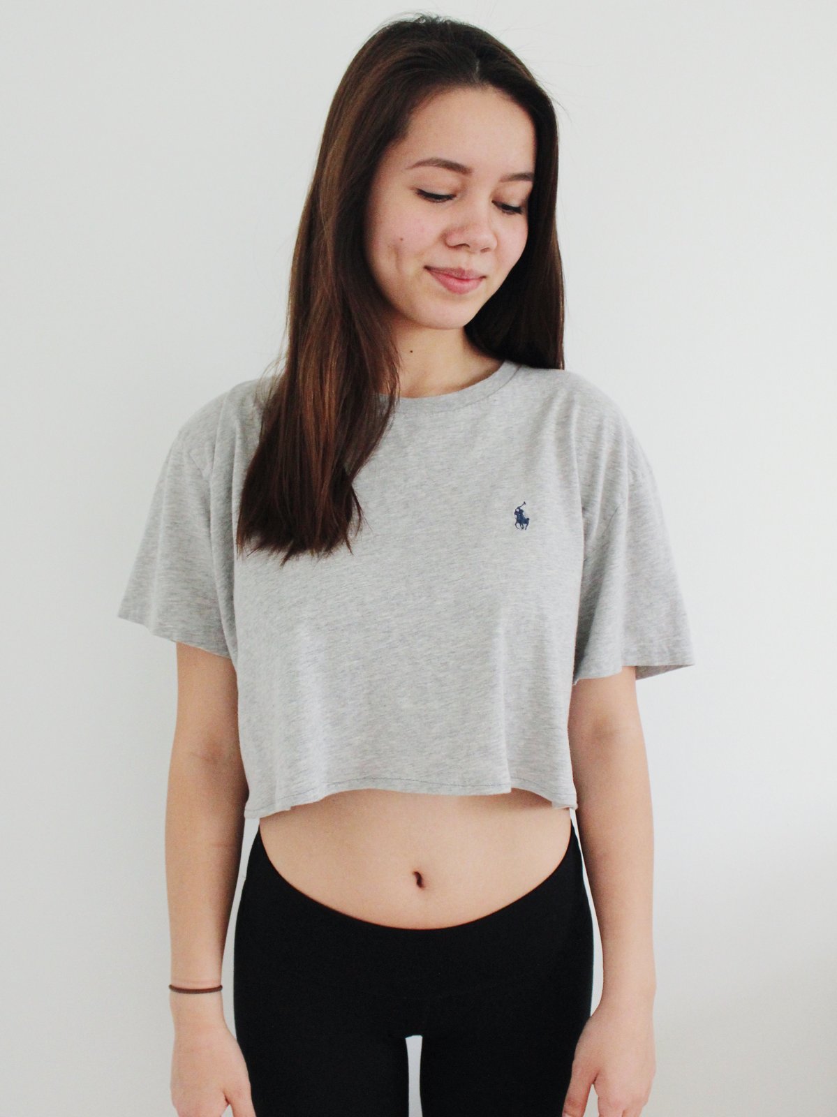 SHOP SPENNY — VINTAGE POLO RALPH LAUREN CROPPED T-SHIRT, grey (REWORKED)