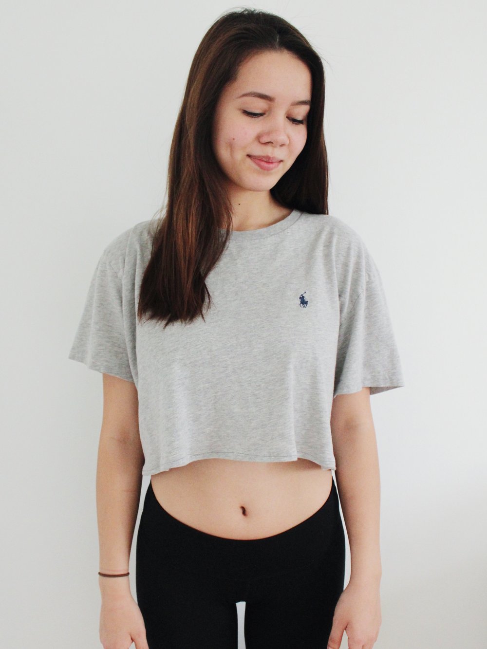 Image of VINTAGE POLO RALPH LAUREN CROPPED T-SHIRT, grey (REWORKED)