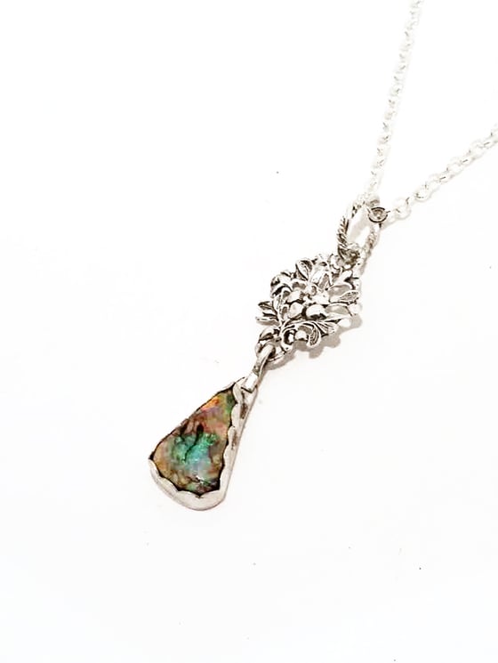 Image of 925 Sterling Silver and Monet Opal Teardrop Floral 20 inch Necklace 