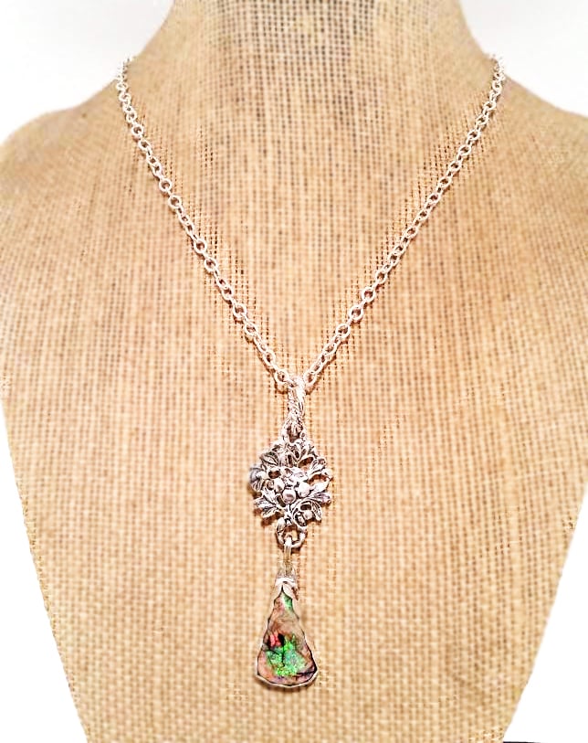 Image of 925 Sterling Silver and Monet Opal Teardrop Floral 20 inch Necklace 