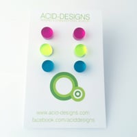 Set náušnic / tyrkys x fluorescentni zelená x fuksiová růžová