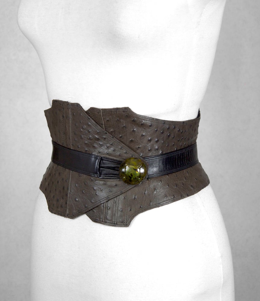 Image of Chestnut Leather w/ Green Button Corset Belt