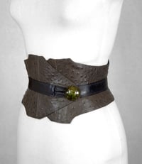 Image 1 of Chestnut Leather w/ Green Button Corset Belt