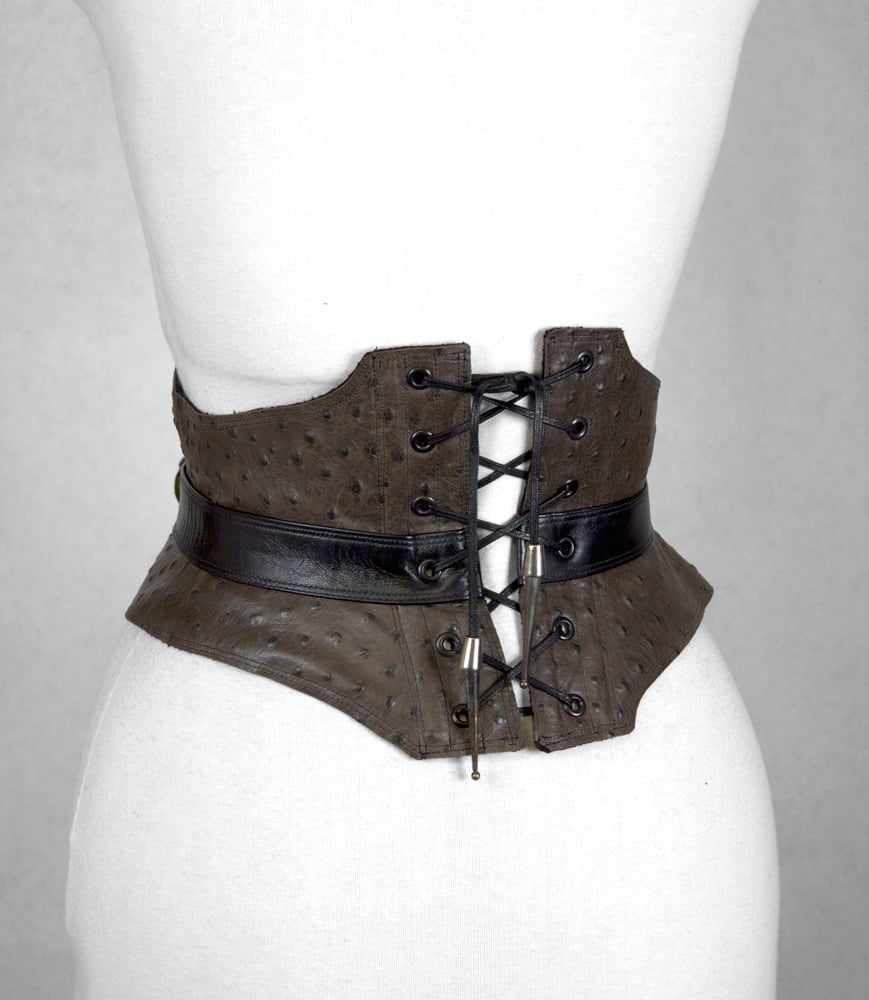 Image of Chestnut Leather w/ Green Button Corset Belt