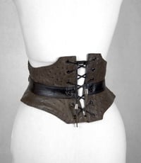 Image 2 of Chestnut Leather w/ Green Button Corset Belt