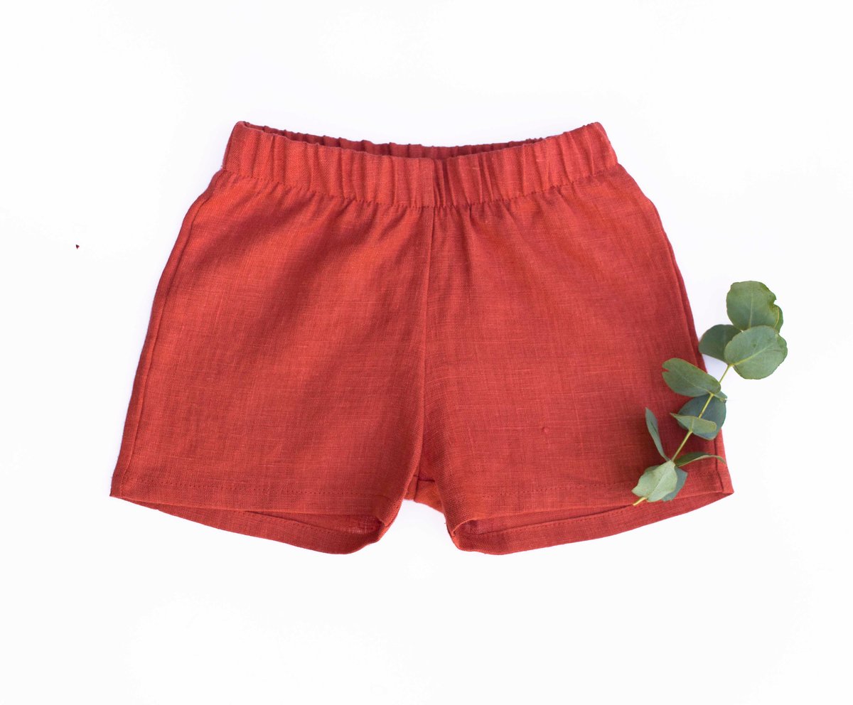 Image of Everyday linen short green and burnt red