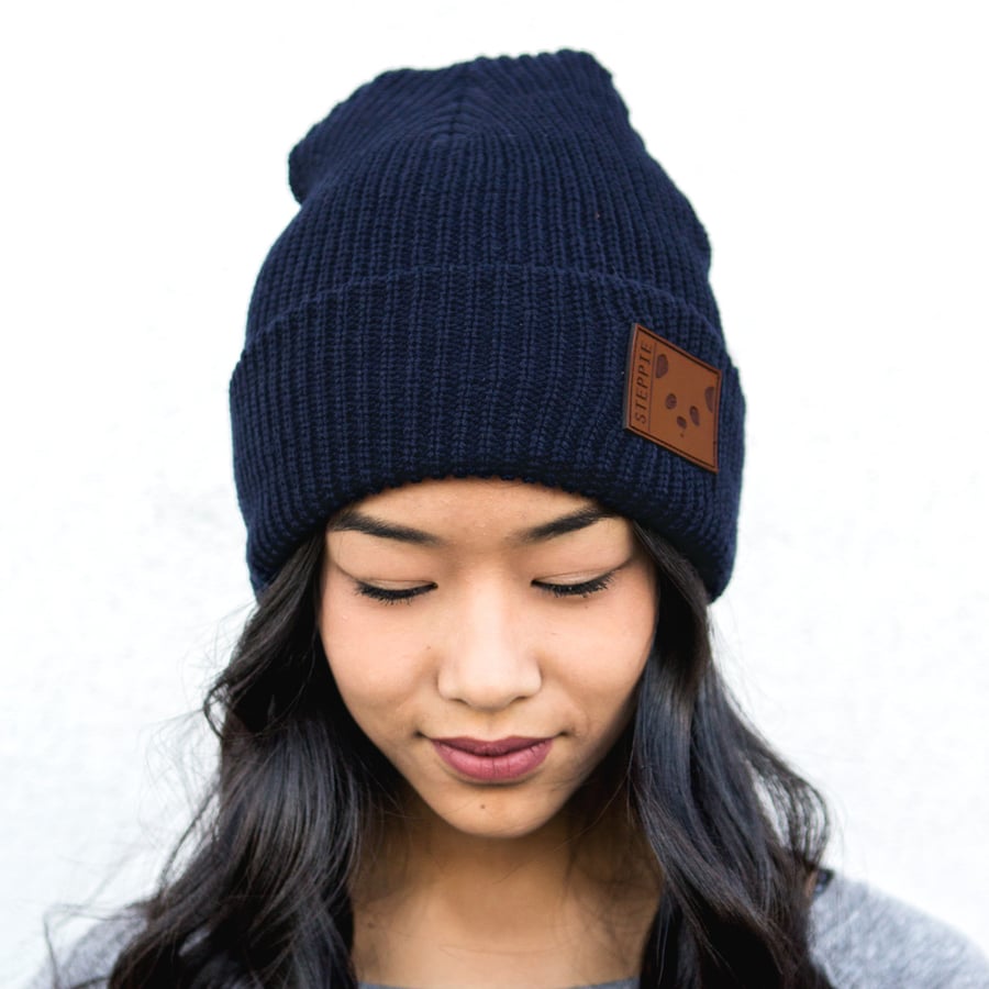 Image of "Panda Face" Beanie (Navy)