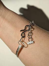 Image 4 of Sterling Silver Double Bar + Handmade Chain Bracelet 