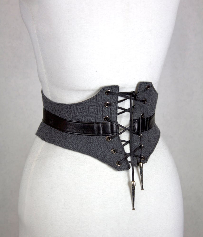 Image of Gray Wool w/ Resin Button Corset Belt