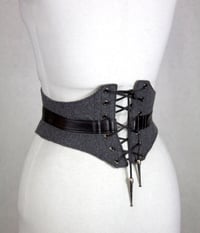 Image 3 of Gray Wool w/ Resin Button Corset Belt