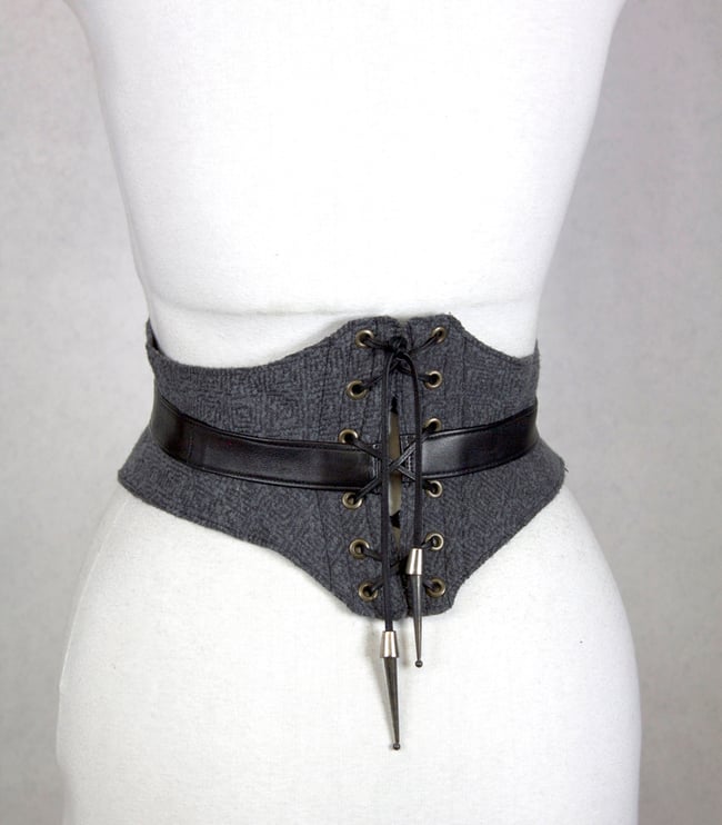 Gray Wool w/ Brass Button Corset Belt