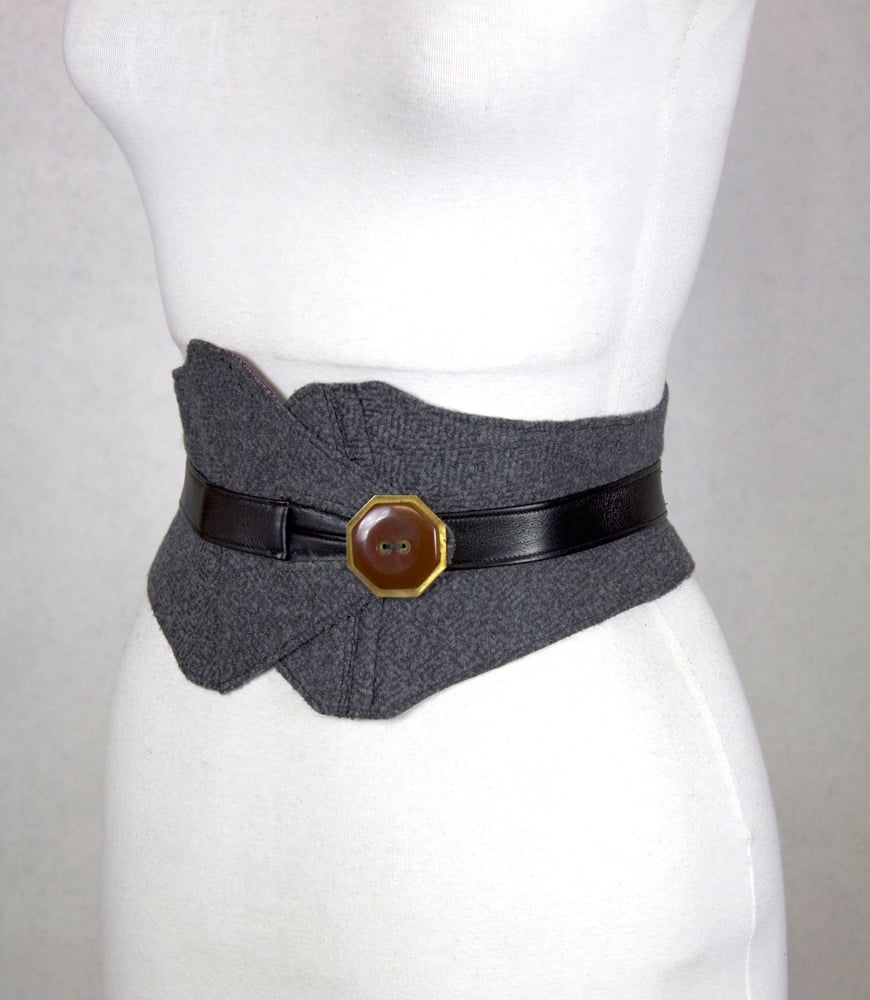 Image of Gray Wool w/ Brass Button Corset Belt