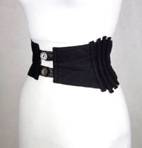 Image 3 of Black Leather w/ White Crochet Reversible Corset Belt