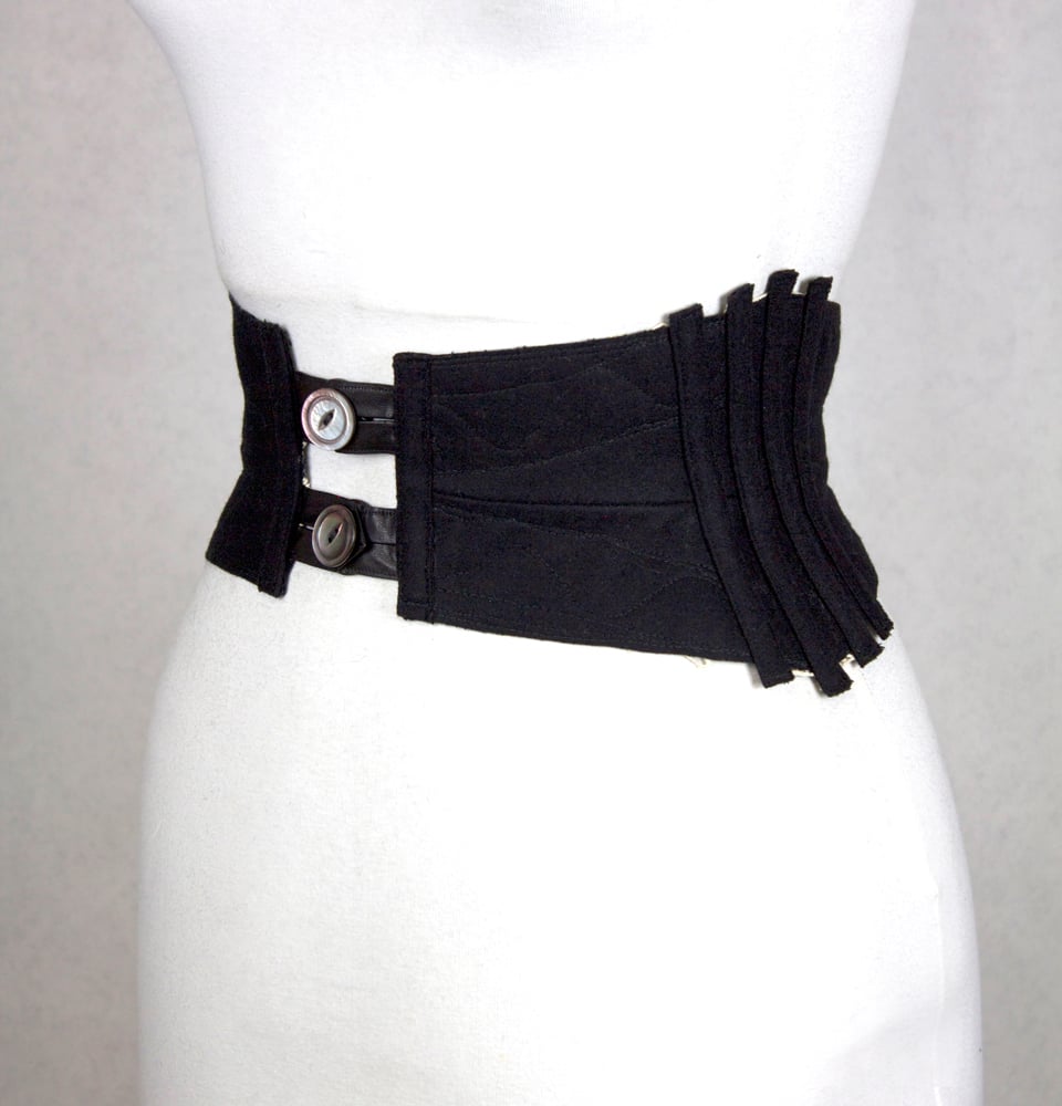 Image of Black Leather w/ White Crochet Reversible Corset Belt