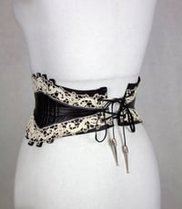 Image 4 of Black Leather w/ White Crochet Reversible Corset Belt