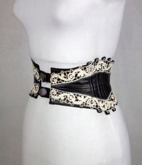 Image 2 of Black Leather w/ White Crochet Reversible Corset Belt