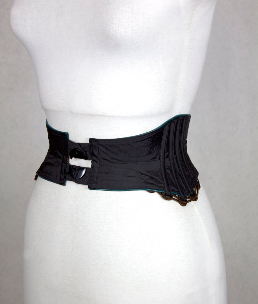 Image of Teal Leather w/ Cocoa Trim I Reversible Corset Belt