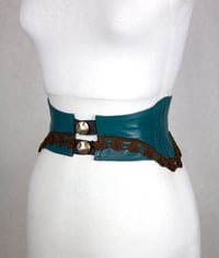 Image 1 of Teal Leather w/ Cocoa Trim I Reversible Corset Belt