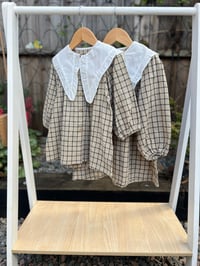 Image 3 of Plaid Dress Large Collar Cream