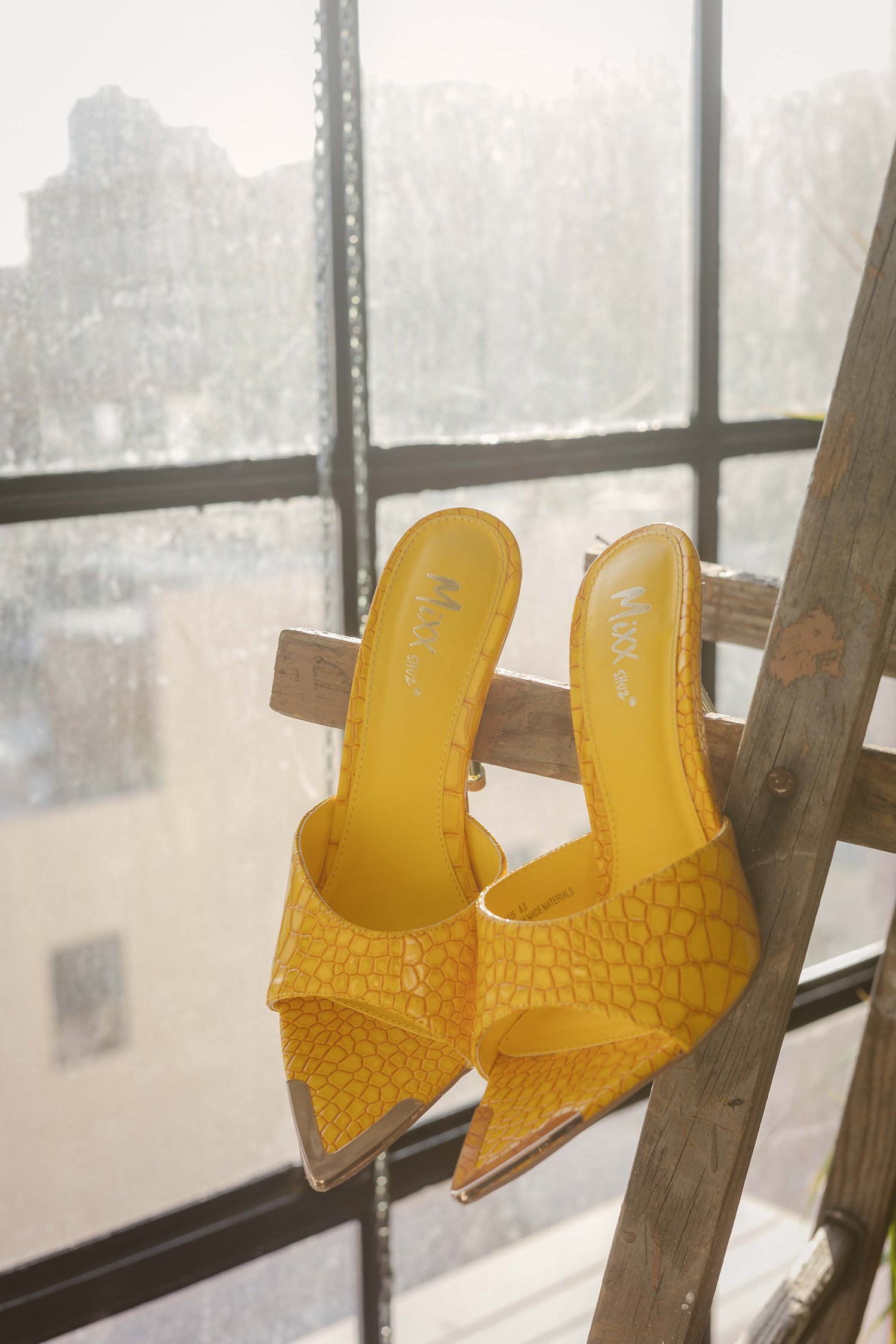 Image of Canary Croc Embossed Mules