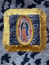 Image 1 of Virgin Leopard Fringe Cushion Cover with gold fringing