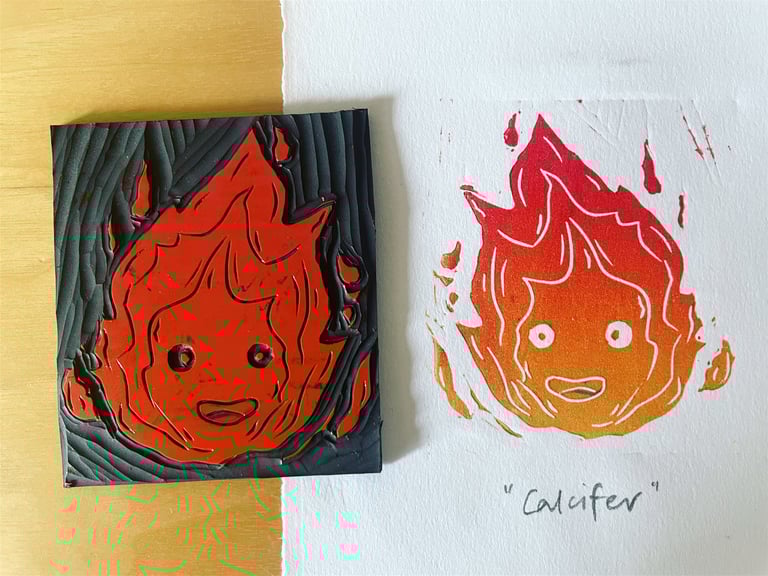 Studio Ghibli: Calcifer (Handmade relief print)