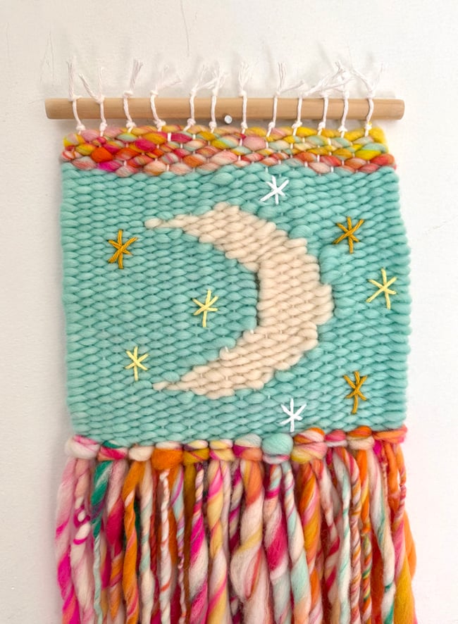 Candy moon and stars. Woven wall hanging.