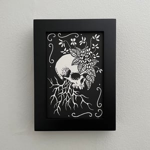 Skull And Violet Flowers Linocut Print