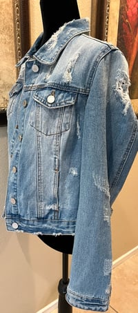 Image 3 of Vintage Blue Denim Distressed Jacket Wonder Woman