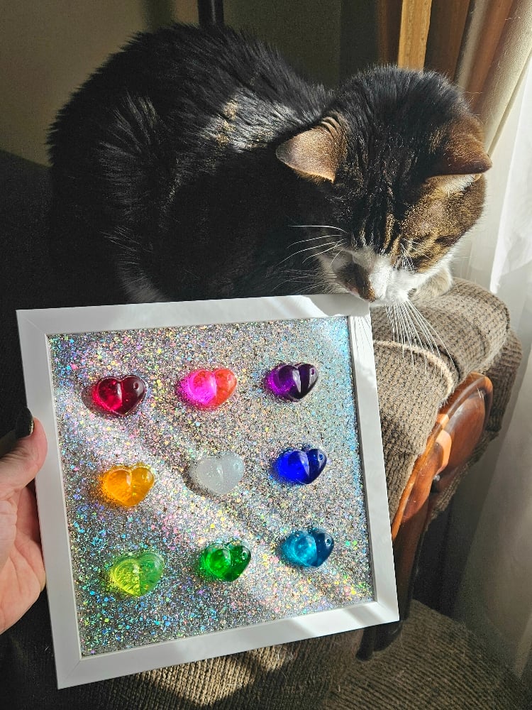 Image of Rainbow 3D Chonky Heart Wall Art: 8x8/ Sparkle Background