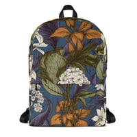 Image 1 of Art Nouveau Inspired Blue, Orange and White Boho Hippie Floral Sketch Backpack