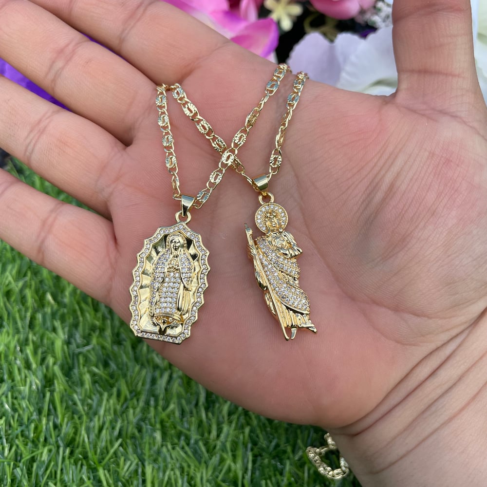 Virgencita/SanJudas 14k gold plated necklace