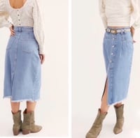 Image 3 of FREE PEOPLE gray front button denim midi skirt