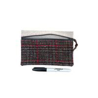 Image 2 of Harris Tweed Zip Bag Charcoal, Grey & Red.