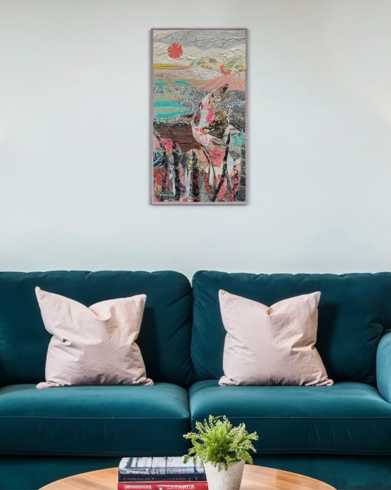 'Awakening' - art quilt painting, 84x46cm Image 2