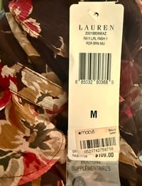 Image 9 of Vintage Ralph Lauren Brown Sheer Georgette Floral Ruffle Top -Size M - NWT