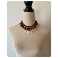 Image 4 of The Empress Necklace - Clear Quartz Crystals and Rich Chestnut Brown Leather