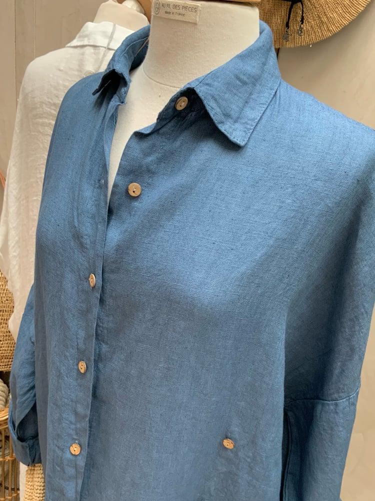 Image of Robe chemisier en lin HéRA Bleu Jean's