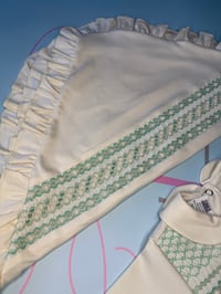 Image 1 of boys cream/mint smocked blanket 