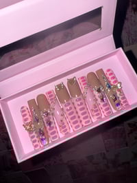 Pink Kawaii Rhinestone Butterfly Press On Nails