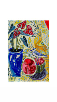 Image 3 of Sandpiper and Watermelon Still Life w tapestry 