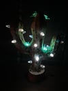 Beige And Light Blue Themed Ceramic Cactus Night Light Lamp