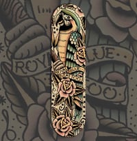 Royal blue tattoo parrot skate deck 