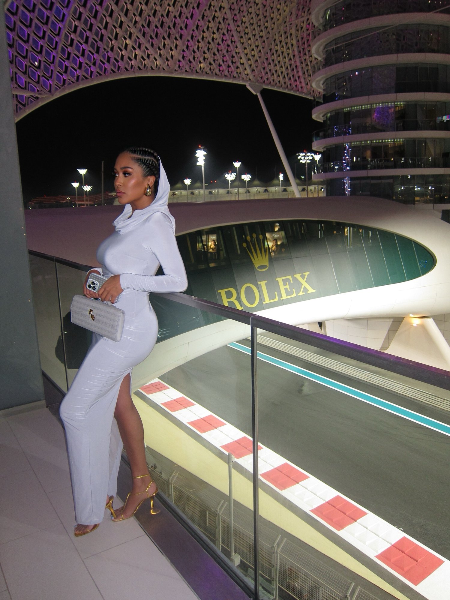 Image of GREY DOUBLE-LINED HOODED MAXI DRESS (XS)