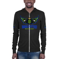 Image 3 of BOSSFITTED Neon Green and Blue Logo Unisex Zip Hoodie