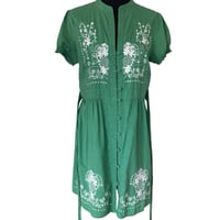 Image 3 of Sunny Girl Green Cotton A Line Embroidered Dress - Size L