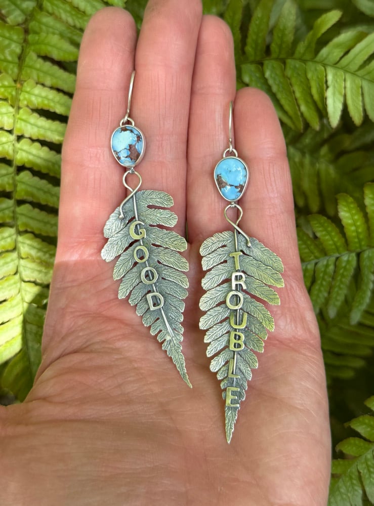 Image of Textural Fern "GOOD TROUBLE" Lavender Turquoise Earrings