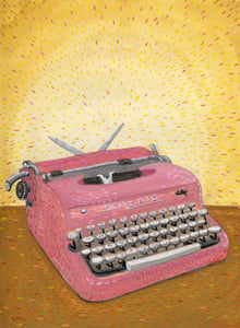 Image of Pink Scripto Typewriter (Original 9x12 gouache)