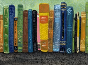 Image of Bookshelf (Original 9x12 gouache)